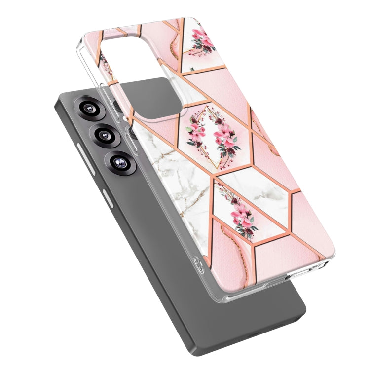 For Samsung Galaxy S25 Ultra 5G Splicing Marble Flower IMD TPU Phone Case(Pink Flower) - Galaxy S25 Ultra 5G Cases by PMC TechLife | Online Shopping South Africa | PMC TechLife | Buy Now Pay Later Mobicred