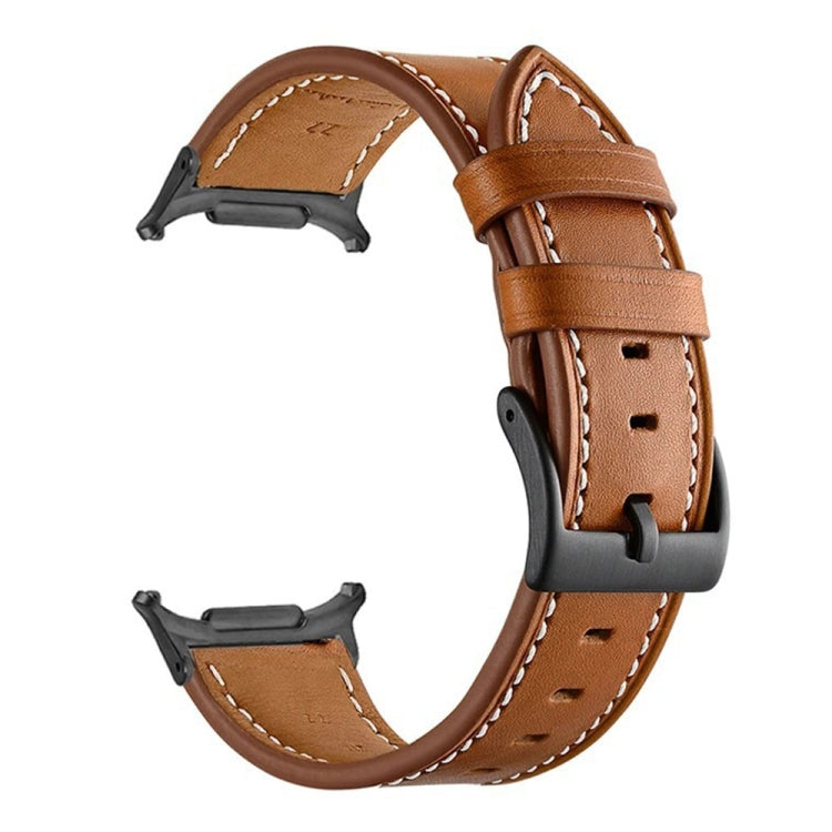 For Samsung Galaxy Watch Ultra 47mm Black Buckle Genuine Leather Watch Band(Brown) - Watch Bands by PMC TechLife | Online Shopping South Africa | PMC TechLife | Buy Now Pay Later Mobicred
