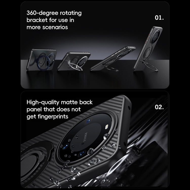 For Huawei Mate 60 Pro / 60 Pro+ Carbon Fiber MagSafe Phone Case with 360 Degree Rotating Holder(Black) - Huawei Cases by PMC TechLife | Online Shopping South Africa | PMC TechLife | Buy Now Pay Later Mobicred
