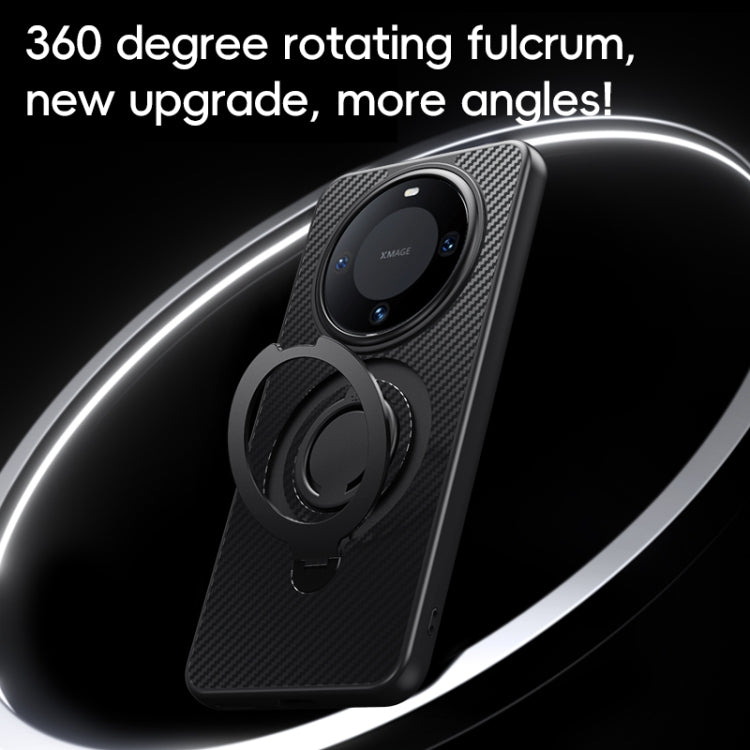 For Huawei Mate 60 Pro / 60 Pro+ Carbon Fiber MagSafe Phone Case with 360 Degree Rotating Holder(Black Silver) - Huawei Cases by PMC TechLife | Online Shopping South Africa | PMC TechLife | Buy Now Pay Later Mobicred
