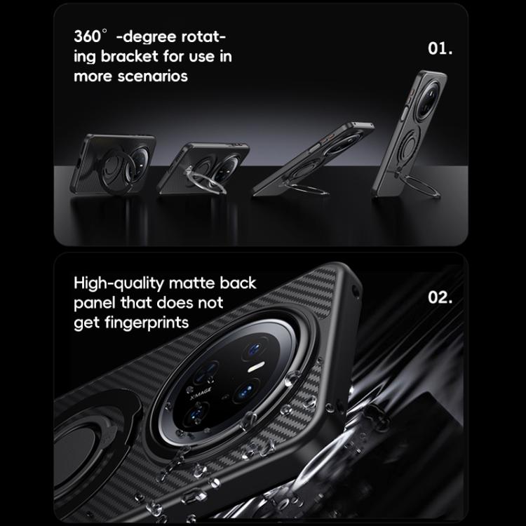 For Huawei Mate 70 Pro / 70 Pro+ Carbon Fiber MagSafe Phone Case with 360 Degree Rotating Holder(Black Silver) - Huawei Cases by PMC TechLife | Online Shopping South Africa | PMC TechLife | Buy Now Pay Later Mobicred