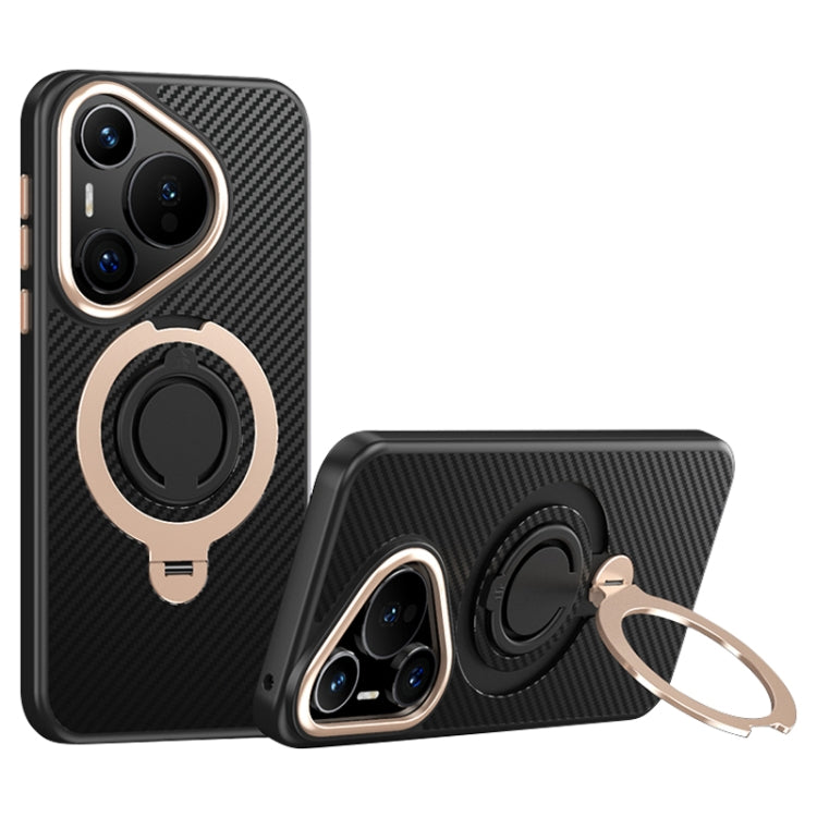 For Huawei Pura 70 Carbon Fiber MagSafe Phone Case with 360 Degree Rotating Holder(Black Gold) - Huawei Cases by PMC Jewellery | Online Shopping South Africa | PMC Jewellery | Buy Now Pay Later Mobicred