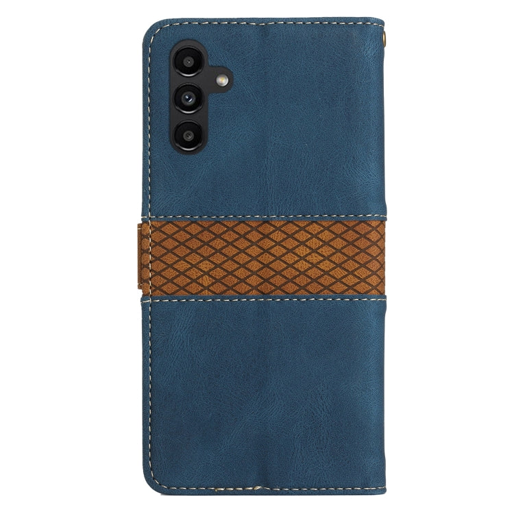 For Samsung Galaxy S25 5G Grid Stitching Leather Phone Case with Lanyard(Blue) - Galaxy S25 5G Cases by PMC Jewellery | Online Shopping South Africa | PMC Jewellery | Buy Now Pay Later Mobicred