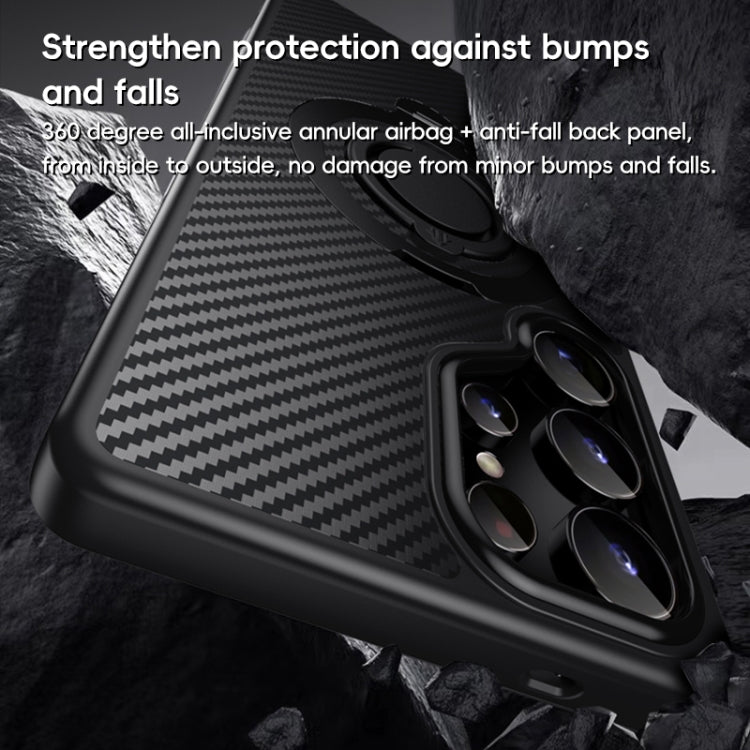 For Samsung Galaxy S25 Ultra 5G Carbon Fiber MagSafe Phone Case with 360 Degree Rotating Holder(Black Blue) - free shipping - PMC Jewellery - Order now!