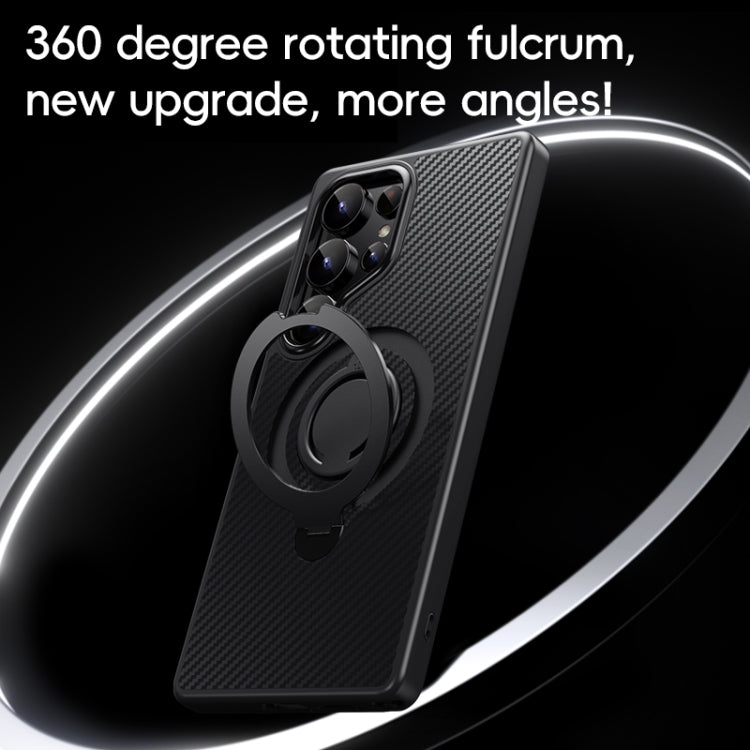 For Samsung Galaxy S25 Ultra 5G Carbon Fiber MagSafe Phone Case with 360 Degree Rotating Holder(Black Blue) - free shipping - PMC Jewellery - Order now!