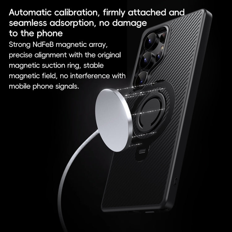 For Samsung Galaxy S25 Ultra 5G Carbon Fiber MagSafe Phone Case with 360 Degree Rotating Holder(Black Blue) - free shipping - PMC Jewellery - Order now!