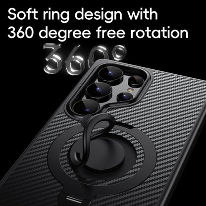 For Samsung Galaxy S25 Ultra 5G Carbon Fiber MagSafe Phone Case with 360 Degree Rotating Holder(Black Silver) - Galaxy S25 Ultra 5G Cases by PMC Jewellery | Online Shopping South Africa | PMC Jewellery | Buy Now Pay Later Mobicred