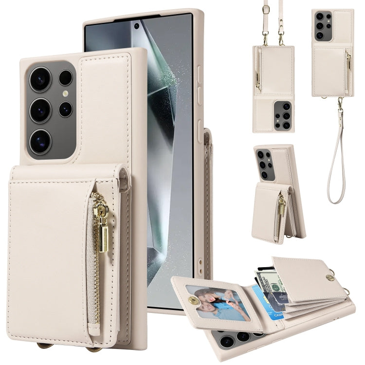 For Samsung Galaxy S25 Ultra 5G Crossbody Lanyard Zipper Wallet Leather Phone Case(Beige) - Galaxy S25 Ultra 5G Cases by PMC TechLife | Online Shopping South Africa | PMC TechLife | Buy Now Pay Later Mobicred