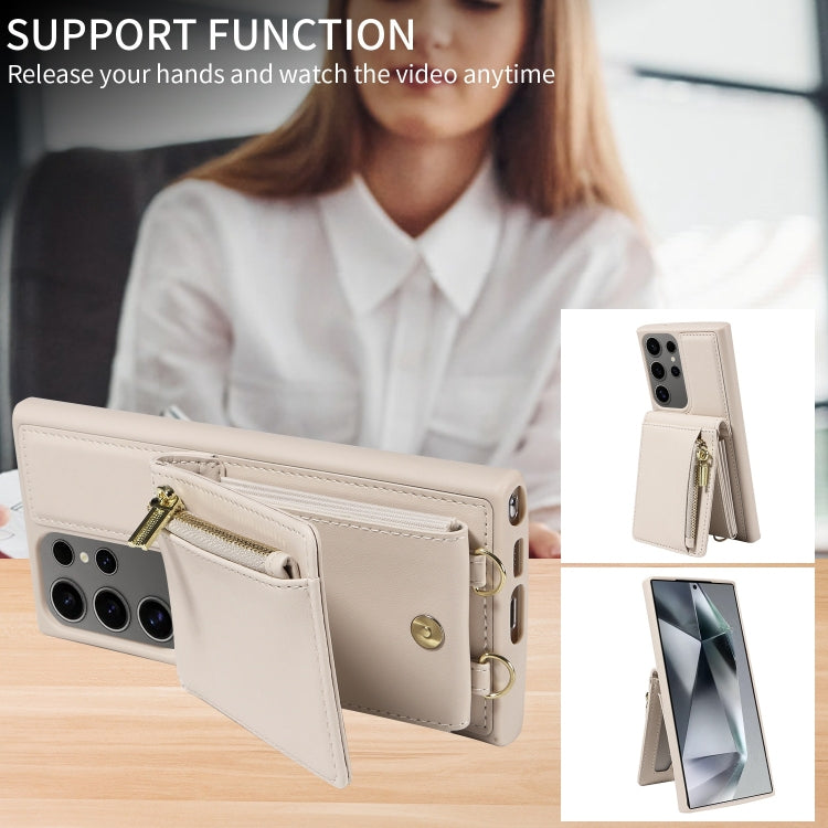For Samsung Galaxy S25 Ultra 5G Crossbody Lanyard Zipper Wallet Leather Phone Case(Beige) - Galaxy S25 Ultra 5G Cases by PMC TechLife | Online Shopping South Africa | PMC TechLife | Buy Now Pay Later Mobicred