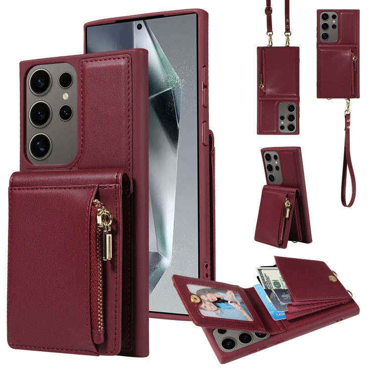 For Samsung Galaxy S25 Ultra 5G Crossbody Lanyard Zipper Wallet Leather Phone Case(Wine Red) - Galaxy S25 Ultra 5G Cases by PMC TechLife | Online Shopping South Africa | PMC TechLife | Buy Now Pay Later Mobicred