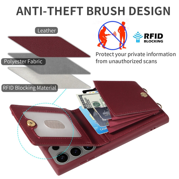 For Samsung Galaxy S25 Ultra 5G Crossbody Lanyard Zipper Wallet Leather Phone Case(Wine Red) - Galaxy S25 Ultra 5G Cases by PMC TechLife | Online Shopping South Africa | PMC TechLife | Buy Now Pay Later Mobicred
