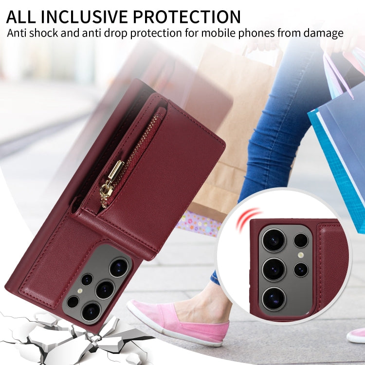 For Samsung Galaxy S25 Ultra 5G Crossbody Lanyard Zipper Wallet Leather Phone Case(Wine Red) - Galaxy S25 Ultra 5G Cases by PMC TechLife | Online Shopping South Africa | PMC TechLife | Buy Now Pay Later Mobicred