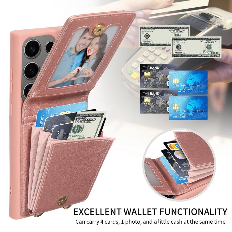 For Samsung Galaxy S25 Ultra 5G Crossbody Lanyard Zipper Wallet Leather Phone Case(Rose Gold) - Galaxy S25 Ultra 5G Cases by PMC TechLife | Online Shopping South Africa | PMC TechLife | Buy Now Pay Later Mobicred