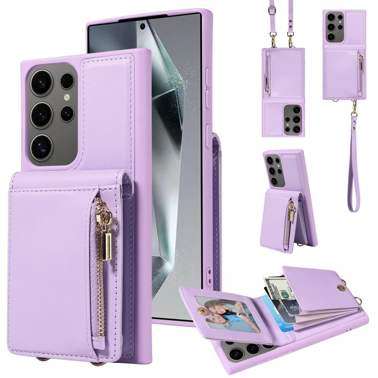 For Samsung Galaxy S25 Ultra 5G Crossbody Lanyard Zipper Wallet Leather Phone Case(Purple) - Galaxy S25 Ultra 5G Cases by PMC TechLife | Online Shopping South Africa | PMC TechLife | Buy Now Pay Later Mobicred