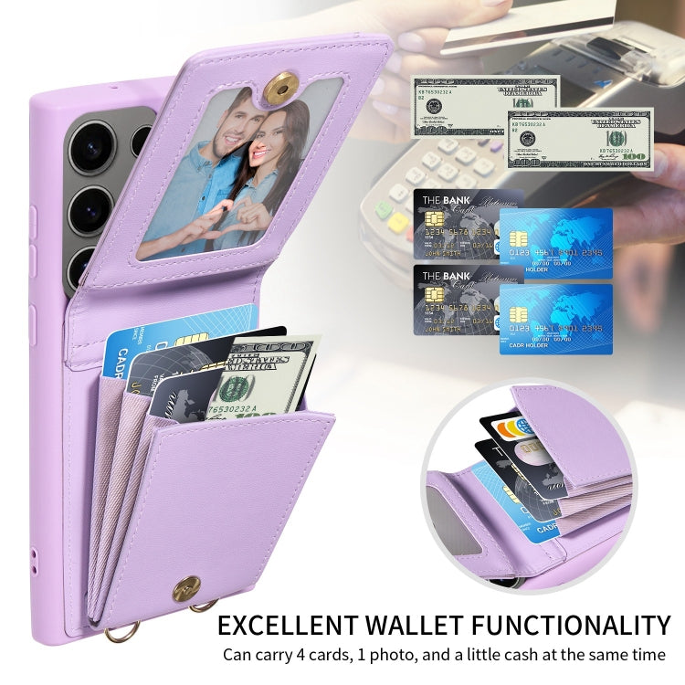For Samsung Galaxy S25 Ultra 5G Crossbody Lanyard Zipper Wallet Leather Phone Case(Purple) - Galaxy S25 Ultra 5G Cases by PMC TechLife | Online Shopping South Africa | PMC TechLife | Buy Now Pay Later Mobicred