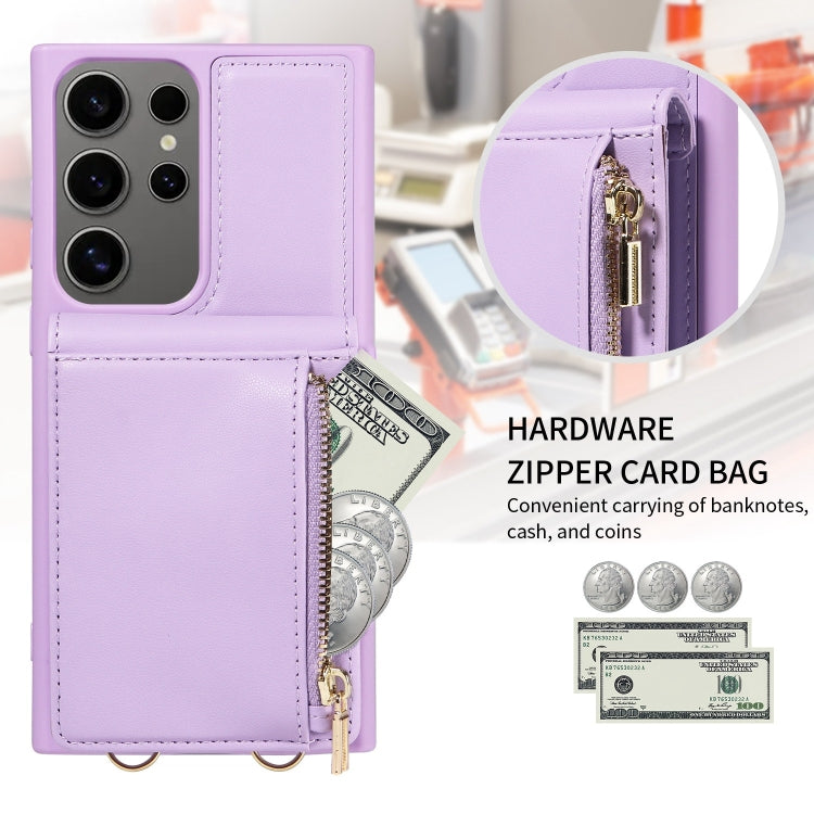 For Samsung Galaxy S25 Ultra 5G Crossbody Lanyard Zipper Wallet Leather Phone Case(Purple) - Galaxy S25 Ultra 5G Cases by PMC TechLife | Online Shopping South Africa | PMC TechLife | Buy Now Pay Later Mobicred