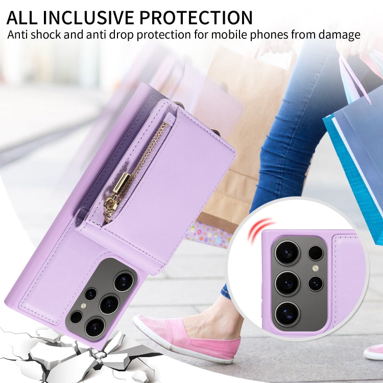 For Samsung Galaxy S25 Ultra 5G Crossbody Lanyard Zipper Wallet Leather Phone Case(Purple) - Galaxy S25 Ultra 5G Cases by PMC TechLife | Online Shopping South Africa | PMC TechLife | Buy Now Pay Later Mobicred