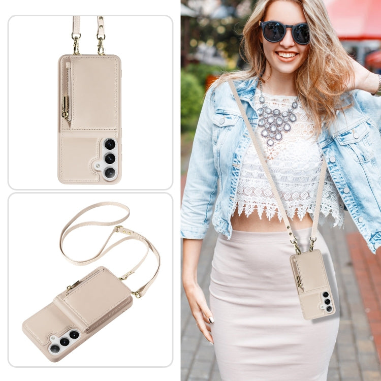 For Samsung Galaxy S25+ 5G Crossbody Lanyard Zipper Wallet Leather Phone Case(Beige) - Galaxy S25+ 5G Cases by PMC Jewellery | Online Shopping South Africa | PMC Jewellery | Buy Now Pay Later Mobicred