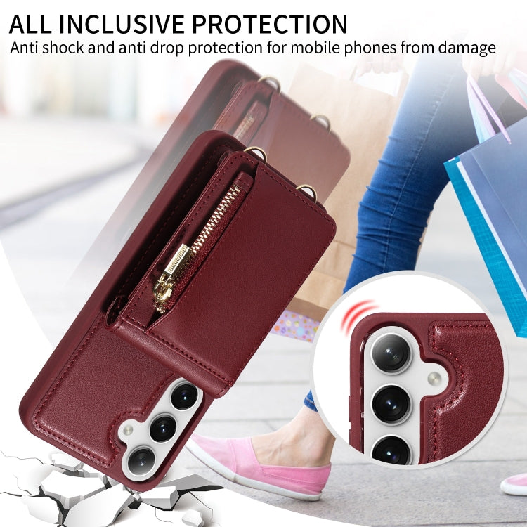 For Samsung Galaxy S25+ 5G Crossbody Lanyard Zipper Wallet Leather Phone Case(Wine Red) - Galaxy S25+ 5G Cases by PMC TechLife | Online Shopping South Africa | PMC TechLife | Buy Now Pay Later Mobicred