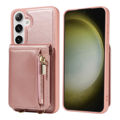 For Samsung Galaxy S25+ 5G Crossbody Lanyard Zipper Wallet Leather Phone Case(Rose Gold) - Galaxy S25+ 5G Cases by PMC Jewellery | Online Shopping South Africa | PMC Jewellery | Buy Now Pay Later Mobicred