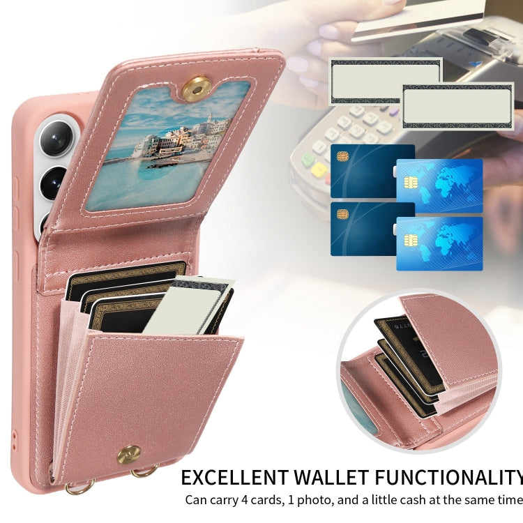 For Samsung Galaxy S25+ 5G Crossbody Lanyard Zipper Wallet Leather Phone Case(Rose Gold) - Galaxy S25+ 5G Cases by PMC TechLife | Online Shopping South Africa | PMC TechLife | Buy Now Pay Later Mobicred
