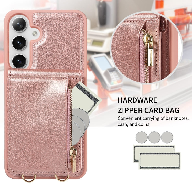 For Samsung Galaxy S25+ 5G Crossbody Lanyard Zipper Wallet Leather Phone Case(Rose Gold) - Galaxy S25+ 5G Cases by PMC Jewellery | Online Shopping South Africa | PMC Jewellery | Buy Now Pay Later Mobicred