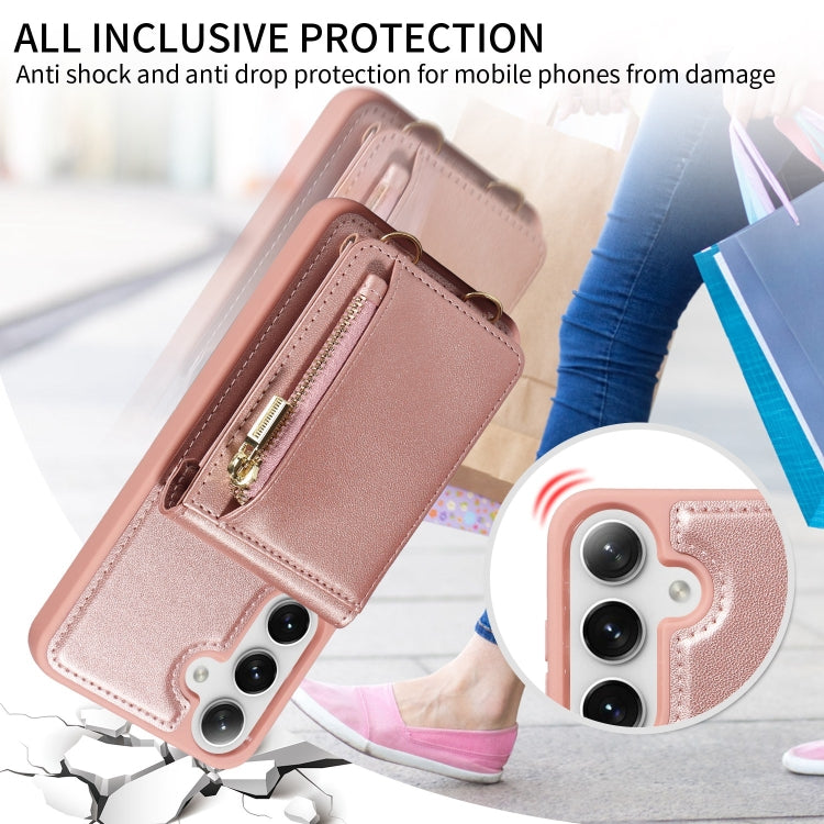 For Samsung Galaxy S25+ 5G Crossbody Lanyard Zipper Wallet Leather Phone Case(Rose Gold) - Galaxy S25+ 5G Cases by PMC TechLife | Online Shopping South Africa | PMC TechLife | Buy Now Pay Later Mobicred