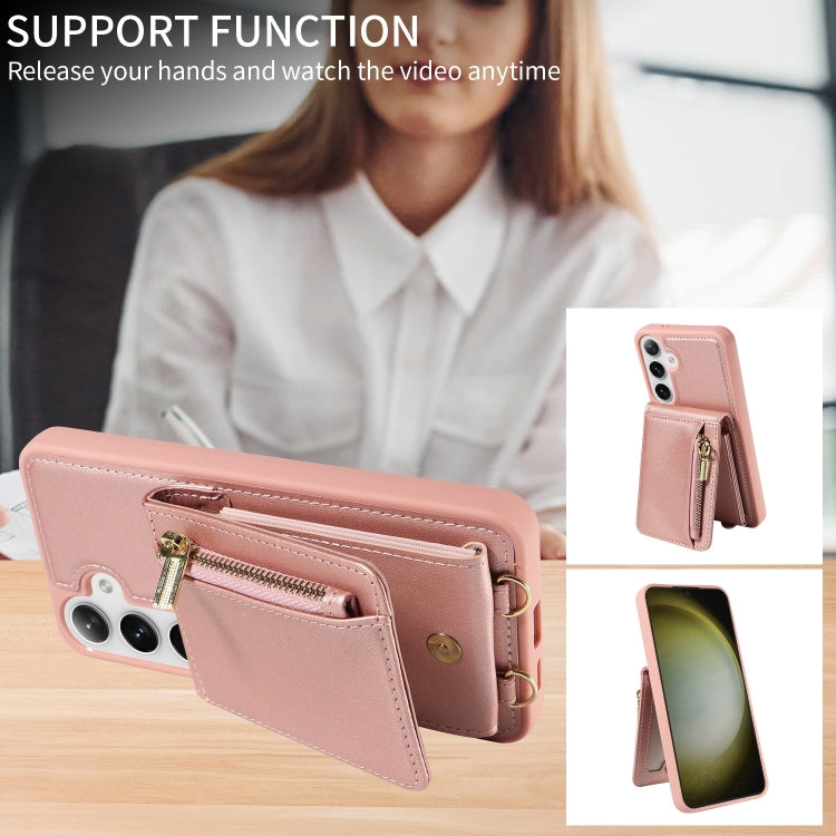 For Samsung Galaxy S25+ 5G Crossbody Lanyard Zipper Wallet Leather Phone Case(Rose Gold) - Galaxy S25+ 5G Cases by PMC TechLife | Online Shopping South Africa | PMC TechLife | Buy Now Pay Later Mobicred