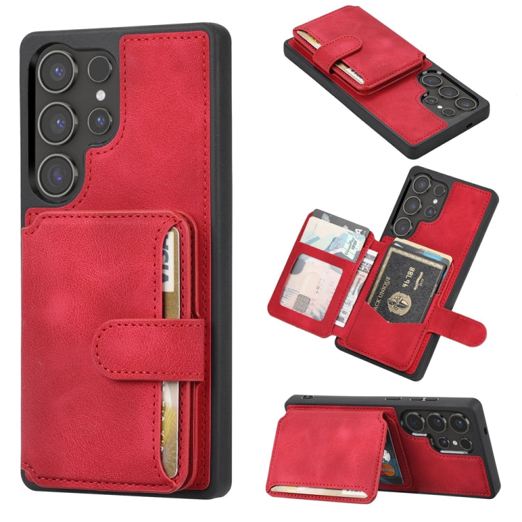 For Samsung Galaxy S25 Ultra 5G Skin Feel Dream RFID Anti-theft PU Card Bag Phone Case(Red) - Galaxy S25 Ultra 5G Cases by PMC TechLife | Online Shopping South Africa | PMC TechLife | Buy Now Pay Later Mobicred