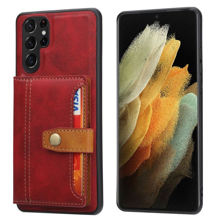 For Samsung Galaxy S25 Ultra 5G Calfskin Card Slot TPU Hybrid PU Phone Case(Red) - Galaxy S25 Ultra 5G Cases by PMC Jewellery | Online Shopping South Africa | PMC Jewellery | Buy Now Pay Later Mobicred