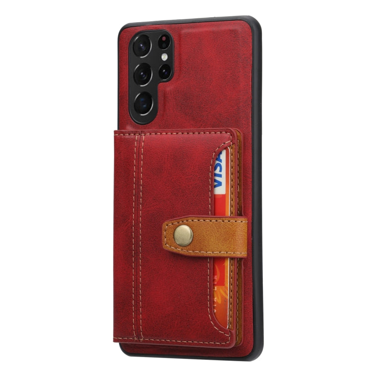 For Samsung Galaxy S25 Ultra 5G Calfskin Card Slot TPU Hybrid PU Phone Case(Red) - Galaxy S25 Ultra 5G Cases by PMC Jewellery | Online Shopping South Africa | PMC Jewellery | Buy Now Pay Later Mobicred