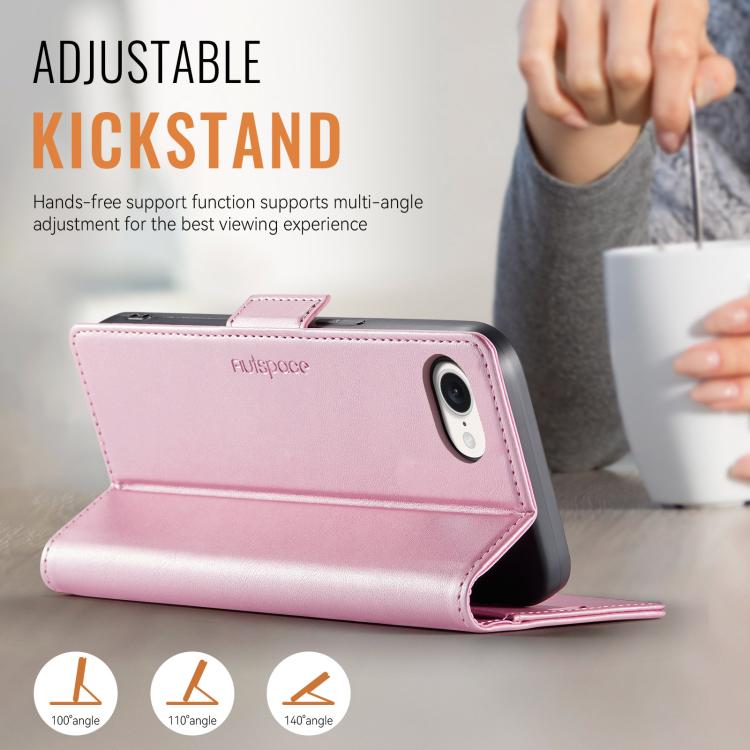 For iPhone 16e AutSpace A11 Side Buckle MagSafe Magnetic RFID Phone Leather Case(Rose Gold) - free shipping - PMc TechLife - Order now!