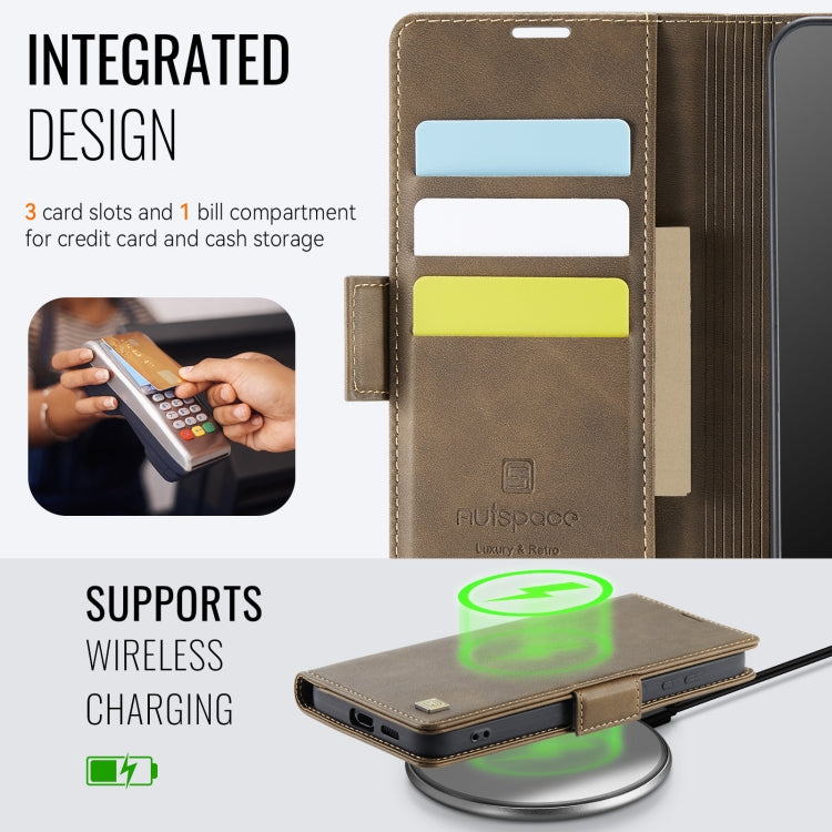 For Samsung Galaxy S25 5G AutSpace A11 Side Buckle MagSafe Magnetic RFID Phone Leather Case(Coffee) - free shipping - PMC Jewellery - Order now!