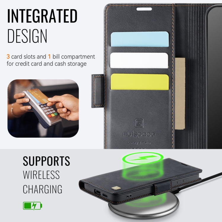 For Samsung Galaxy S25+ 5G AutSpace A11 Side Buckle MagSafe Magnetic RFID Phone Leather Case(Black) - free shipping - PMC Jewellery - Order now!