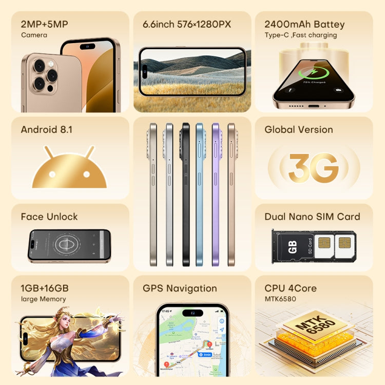 U218 / i16 Pro Max, 1GB+16GB, 6.6 inch Android 8.1 MTK6580A Quad Core, OTG, Network: 3G, Dual SIM, Plug:US Plug(Grey) - free shipping - PMc TechLife - Order now!