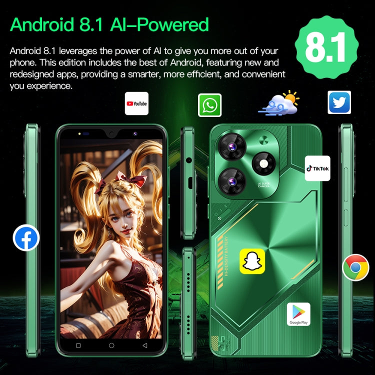 Povo6 Neo / DP29, 1GB+16GB, Face Identification, 5.0 inch Android 8.1 MTK6580M Quad Core, Network: 3G, Dual SIM, Plug:US Plug(Green) - free shipping - PMc TechLife - Order now!