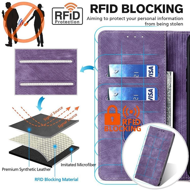 For Samsung Galaxy S25 5G RFID Anti-theft Brush Magnetic Leather Phone Case(Purple) - Galaxy S25 5G Cases by PMC TechLife | Online Shopping South Africa | PMC TechLife | Buy Now Pay Later Mobicred
