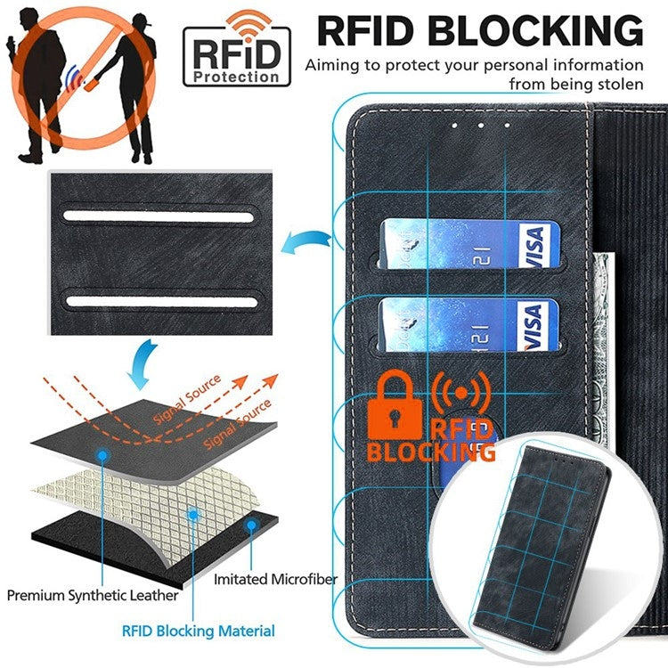For Samsung Galaxy S25+ 5G RFID Anti-theft Brush Magnetic Leather Phone Case(Black) - Galaxy S25+ 5G Cases by PMC TechLife | Online Shopping South Africa | PMC TechLife | Buy Now Pay Later Mobicred