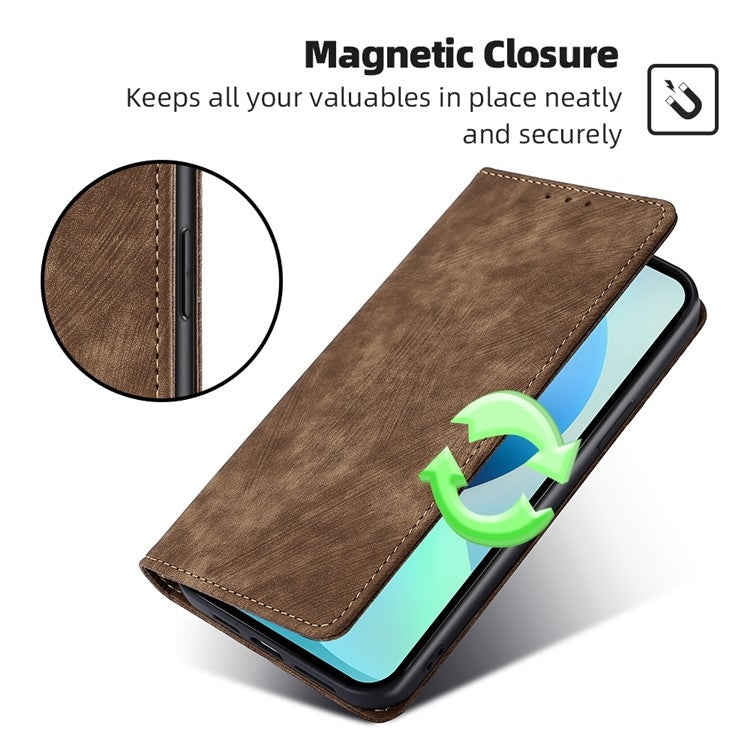 For Samsung Galaxy S25+ 5G RFID Anti-theft Brush Magnetic Leather Phone Case(Brown) - Galaxy S25+ 5G Cases by PMC TechLife | Online Shopping South Africa | PMC TechLife | Buy Now Pay Later Mobicred