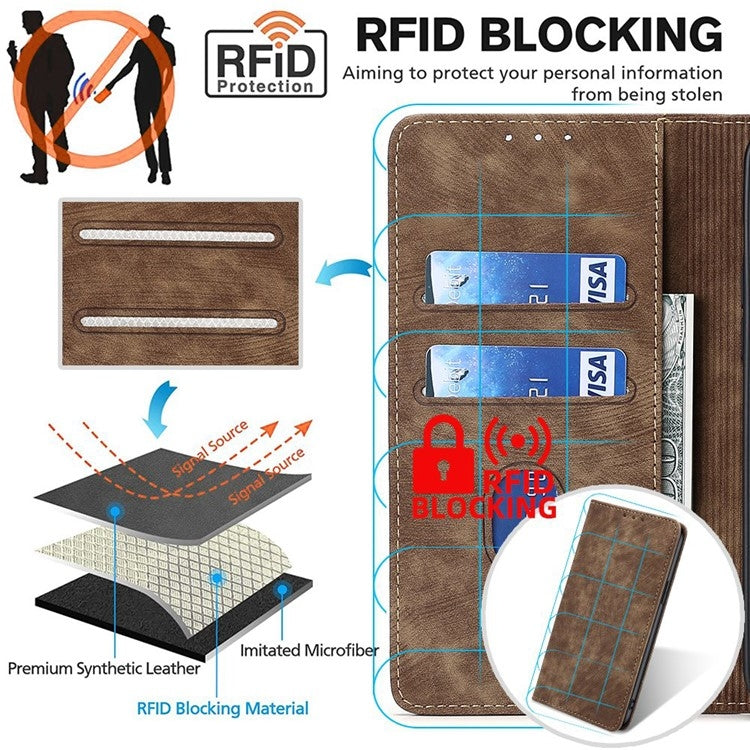 For Samsung Galaxy S25+ 5G RFID Anti-theft Brush Magnetic Leather Phone Case(Brown) - Galaxy S25+ 5G Cases by PMC TechLife | Online Shopping South Africa | PMC TechLife | Buy Now Pay Later Mobicred