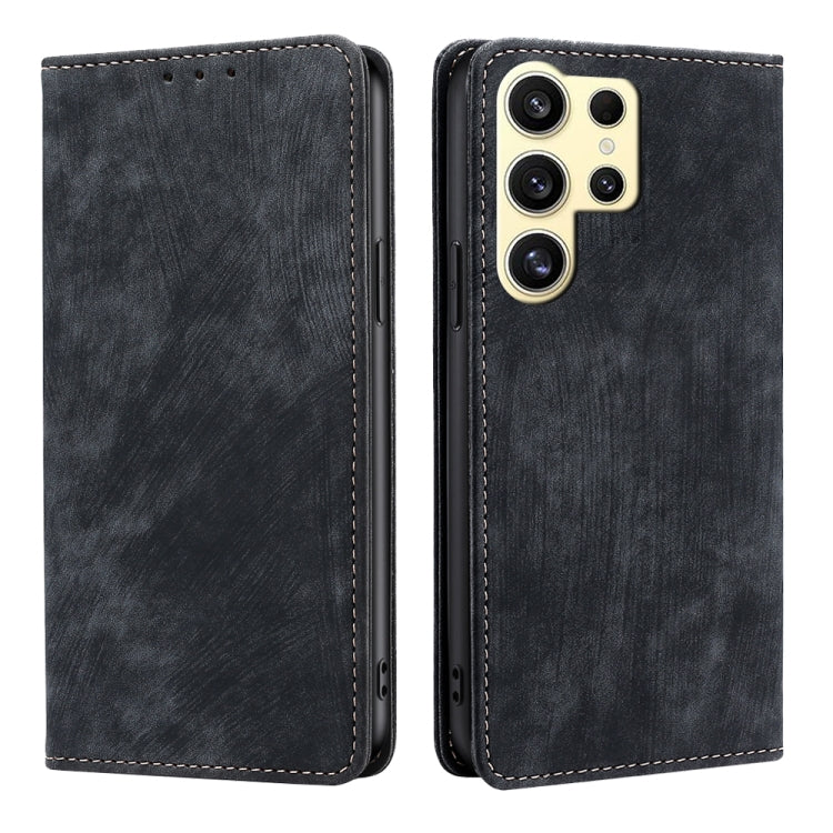 For Samsung Galaxy S25 Ultra 5G RFID Anti-theft Brush Magnetic Leather Phone Case(Black) - Galaxy S25 Ultra 5G Cases by PMC TechLife | Online Shopping South Africa | PMC TechLife | Buy Now Pay Later Mobicred