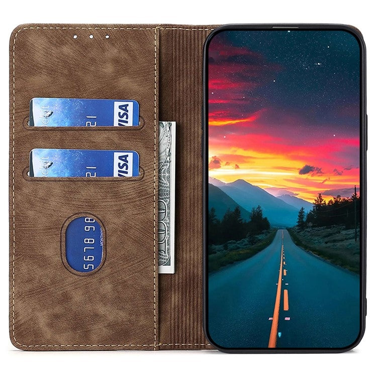 For Samsung Galaxy S25 Ultra 5G RFID Anti-theft Brush Magnetic Leather Phone Case(Brown) - Galaxy S25 Ultra 5G Cases by PMC TechLife | Online Shopping South Africa | PMC TechLife | Buy Now Pay Later Mobicred