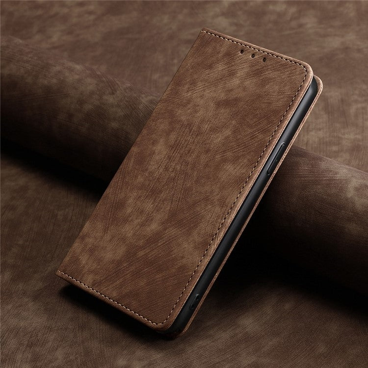 For Samsung Galaxy S25 Ultra 5G RFID Anti-theft Brush Magnetic Leather Phone Case(Brown) - Galaxy S25 Ultra 5G Cases by PMC TechLife | Online Shopping South Africa | PMC TechLife | Buy Now Pay Later Mobicred