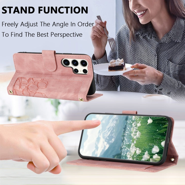 For Samsung Galaxy S25 Ultra 5G Tulips Embossed Leather Phone Case with Lanyard(Pink) - free shipping - PMC Jewellery - Order now!