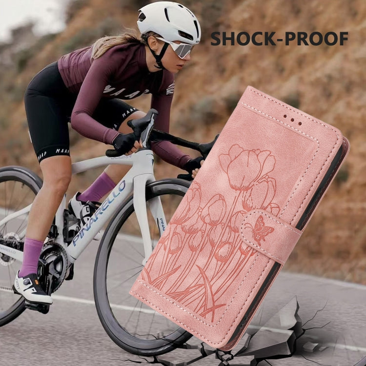 For Samsung Galaxy S25 Ultra 5G Tulips Embossed Leather Phone Case with Lanyard(Pink) - free shipping - PMC Jewellery - Order now!