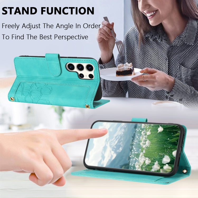 For Samsung Galaxy S25 Ultra 5G Tulips Embossed Leather Phone Case with Lanyard(Green) - Galaxy S25 Ultra 5G Cases by PMC Jewellery | Online Shopping South Africa | PMC Jewellery | Buy Now Pay Later Mobicred