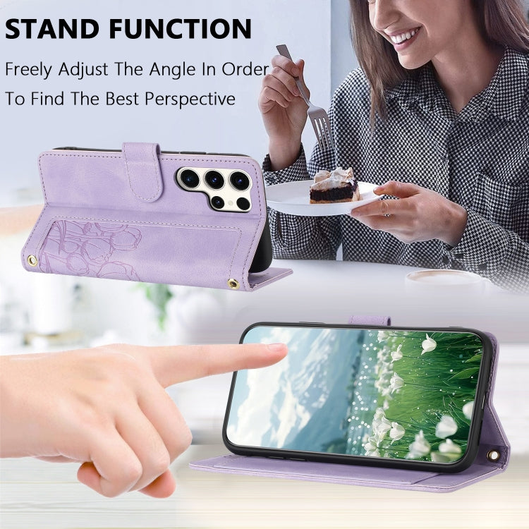 For Samsung Galaxy S25 Ultra 5G Tulips Embossed Leather Phone Case with Lanyard(Purple) - Galaxy S25 Ultra 5G Cases by PMC Jewellery | Online Shopping South Africa | PMC Jewellery | Buy Now Pay Later Mobicred