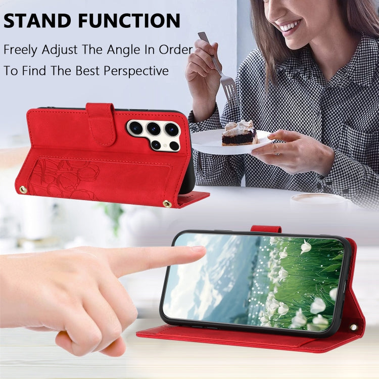 For Samsung Galaxy S25 Ultra 5G Tulips Embossed Leather Phone Case with Lanyard(Red) - Galaxy S25 Ultra 5G Cases by PMC Jewellery | Online Shopping South Africa | PMC Jewellery | Buy Now Pay Later Mobicred