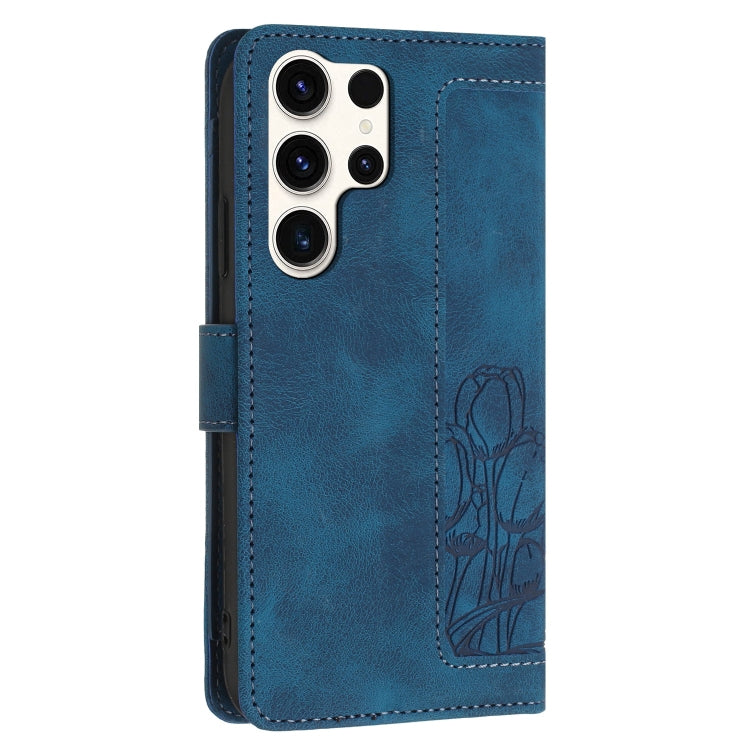 For Samsung Galaxy S25 Ultra 5G Tulips Embossed Leather Phone Case with Lanyard(Blue) - Galaxy S25 Ultra 5G Cases by PMC Jewellery | Online Shopping South Africa | PMC Jewellery | Buy Now Pay Later Mobicred