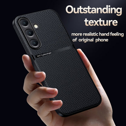 For Samsung Galaxy S25+ 5G Litchi Leather Magnetic Full Coverage Shockproof Phone Case(Black) - Galaxy S25+ 5G Cases by PMC Jewellery | Online Shopping South Africa | PMC Jewellery | Buy Now Pay Later Mobicred